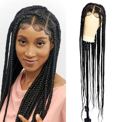 HD Full Lace Black Knotless Jumbo Box Braids Wig