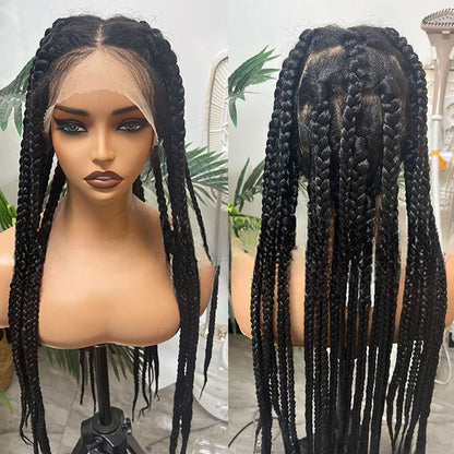 HD Full Lace Knotless Jumbo Box Braids Wig Oversized Thick Braided Wig