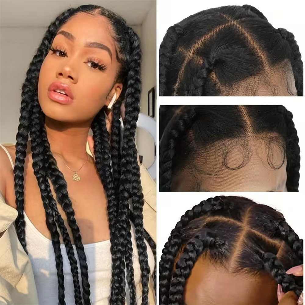 Black HD Full Lace Knotless Jumbo Box Braids Wig