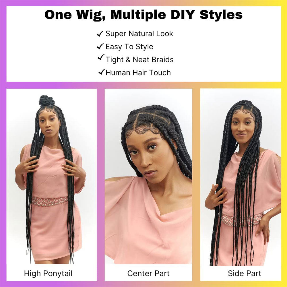HD Full Lace Knotless Black Jumbo Box Braids wig