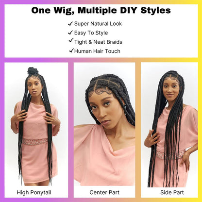HD Full Lace Knotless Black Jumbo Box Braids wig