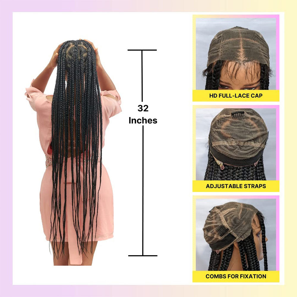 HD Full Lace Knotless Jumbo Box Braids Wig 32 Inches
