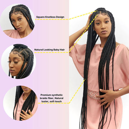 HD Full Lace Knotless Jumbo Box Braids Wig with Baby Hair