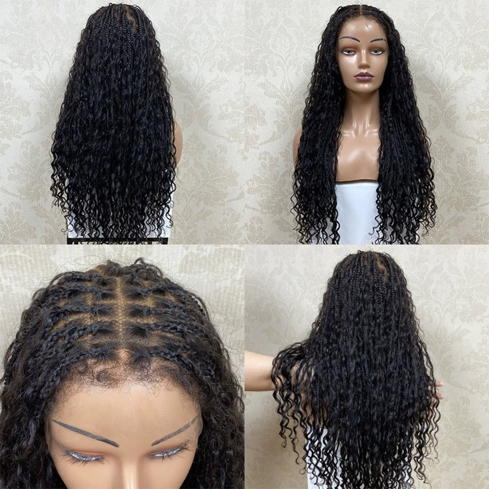 100% Human Hair Black Full Lace Boho Braided Wig