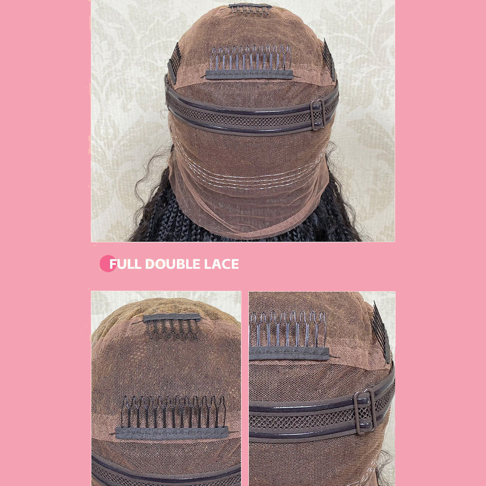 100% Human Hair Full Lace Black Boho Braided Wig