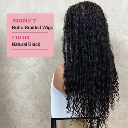 Black 100% Human Hair Full Lace Boho Braided Wig