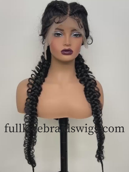 Full Lace Feed-In Cornrow Black Butterfly Box Braid Wig Video