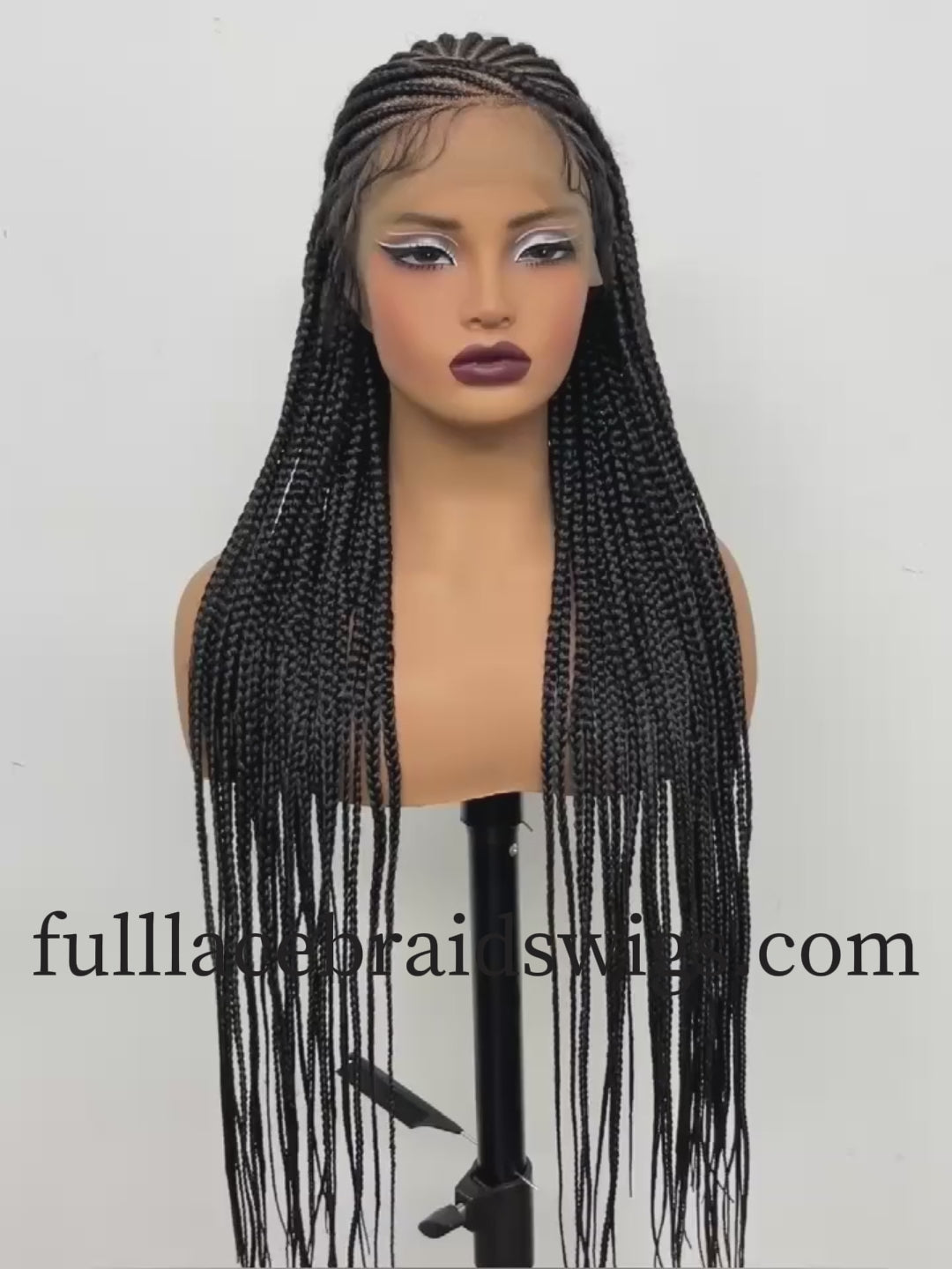 36" Black Full Lace Hand Braided Feed In Cornrow Wig Video